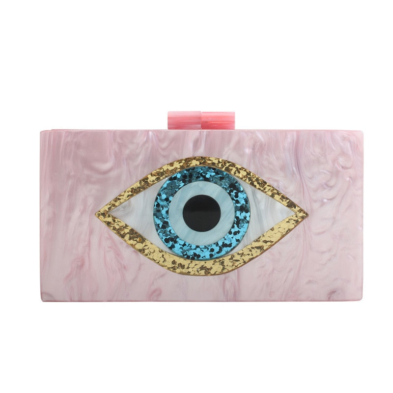 Eyes on You: Acrylic Clutch with Dazzling Sequined Eye Design