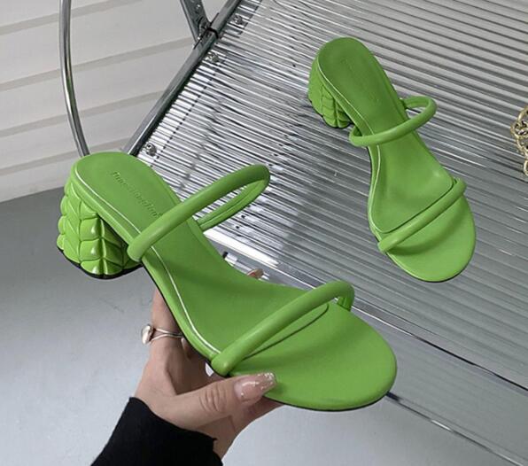 Chunky Heel Sandals with Simple Word Design eprolo