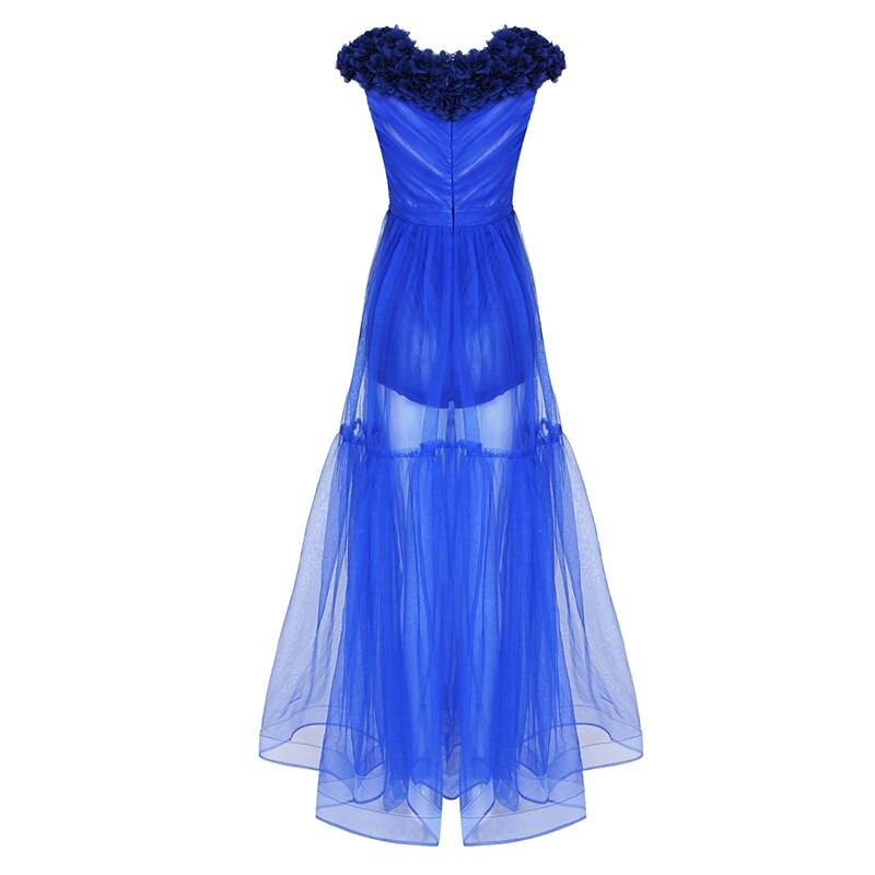 Trendy Appliques Design Blue Long party Dress - Emete Store