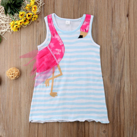 Summer Kids irls Dress Baby Girls Bird Cartoon Striped Party Pageant Toddler Fashion Holiday Beach Dress Children Clothes - Emete store