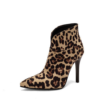 Simple Leopard Print Stiletto Ankle Boots for Women - Emete Store