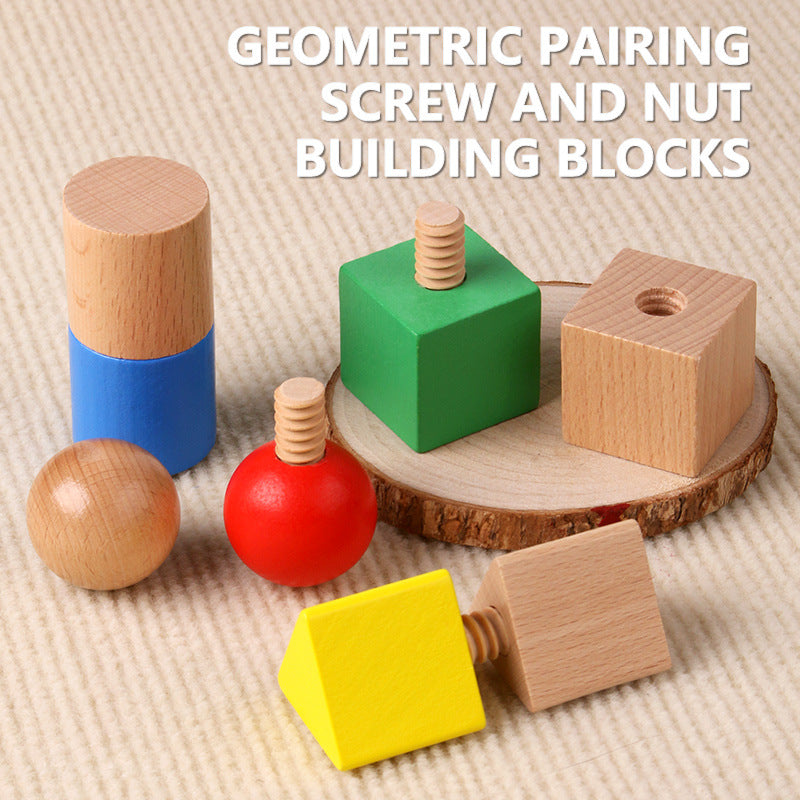 Christmas toy gift, wooden geometric shape matching building blocks, children's early education puzzle nut combination, tightening screws, focused training toys