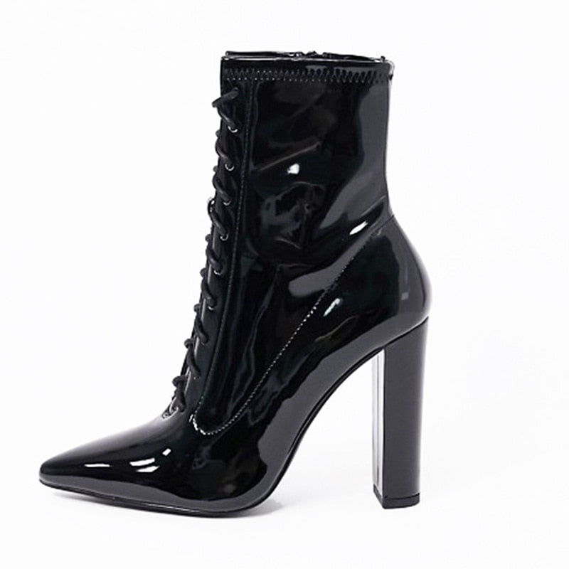 Patent Leather Lace-Up Ankle Boots - Emete Store