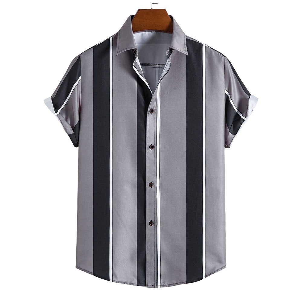 Summer men's striped short sleeved shirt Hawaiian shirt for men