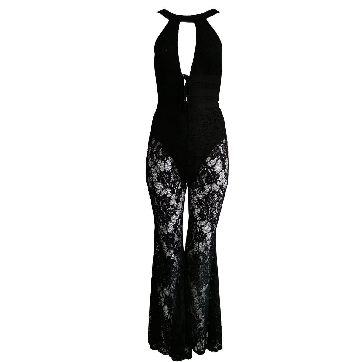 Hollow Lace Jumpsuit Sleeveless Lace Flared Trousers - Emete Store