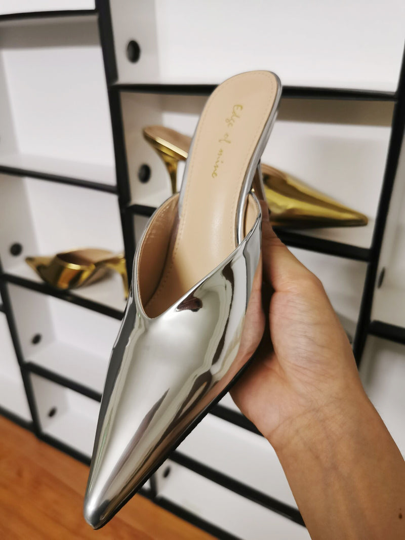 Patent Leather V-Mouth High Heel Slippers eprolo