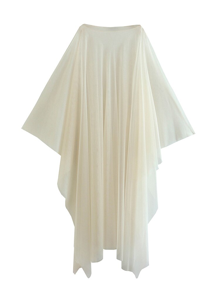 Boat Neck Semi Sheer Loose Long Cape Coat