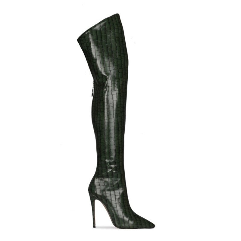 Plaid Striped Stiletto Boots - Emete Store