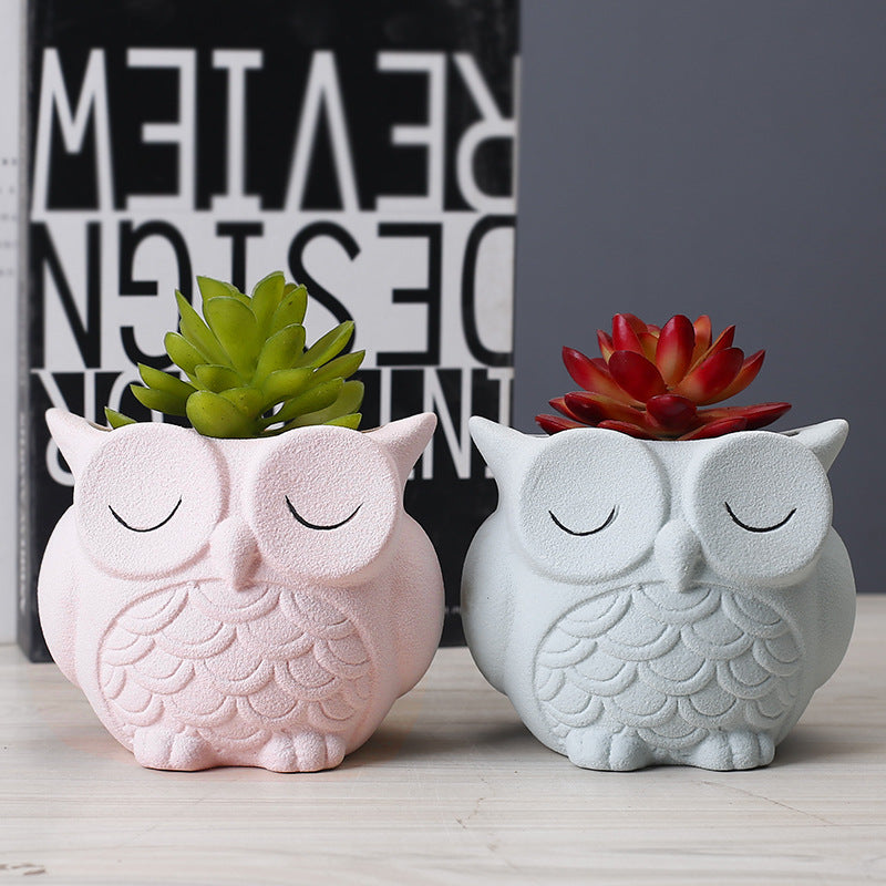 Flower pot ceramic indoor creative simple desktop small animal flower ornaments