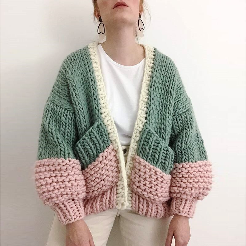 Boho Inspired HANDMADE cardigan puff sleeve women cardigan women warm winter cardigans sweaters new fashion knitwear outwear - Emete Store