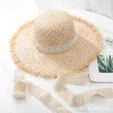 Strap Lafite straw hat for women with large brim in summer seaside Sun hat summer sun beach holiday beach hat