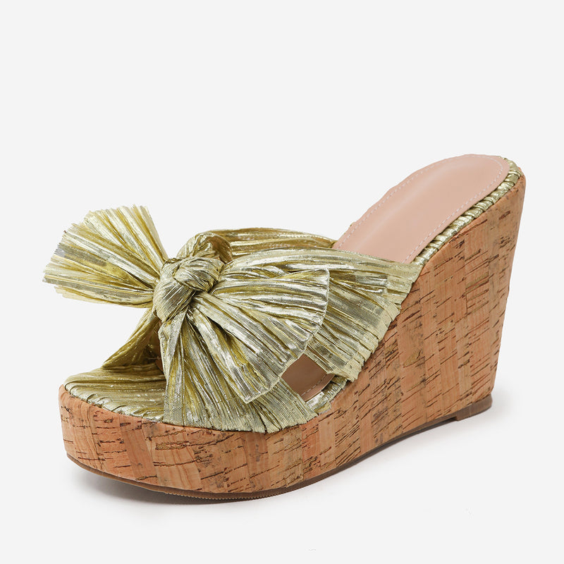 Bow Wedge Sandals - Emete Store