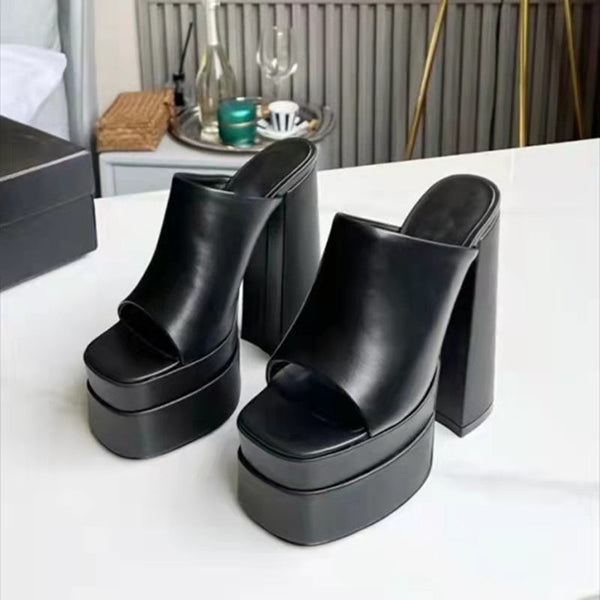 Large Size Square Toe High Heels for Women - Emete Store