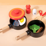 Children's wooden simulation home cooking pot set kitchen cooking with joy cooking utensils wooden toys