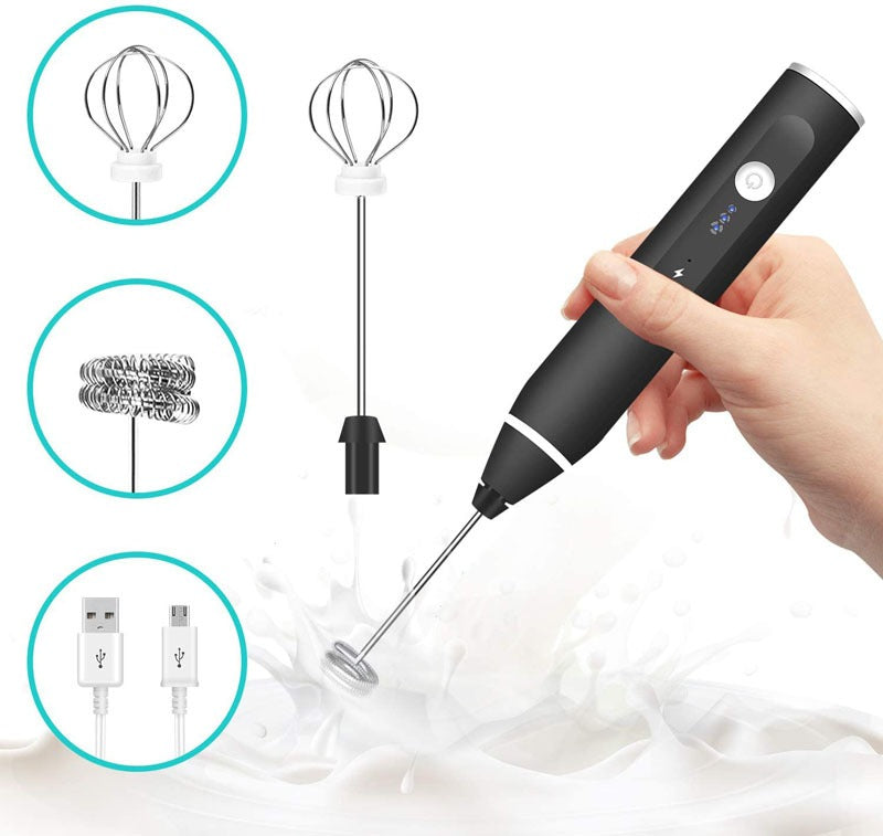 3-Piece Electric Milk Frother And Whisk Set - Emete Store