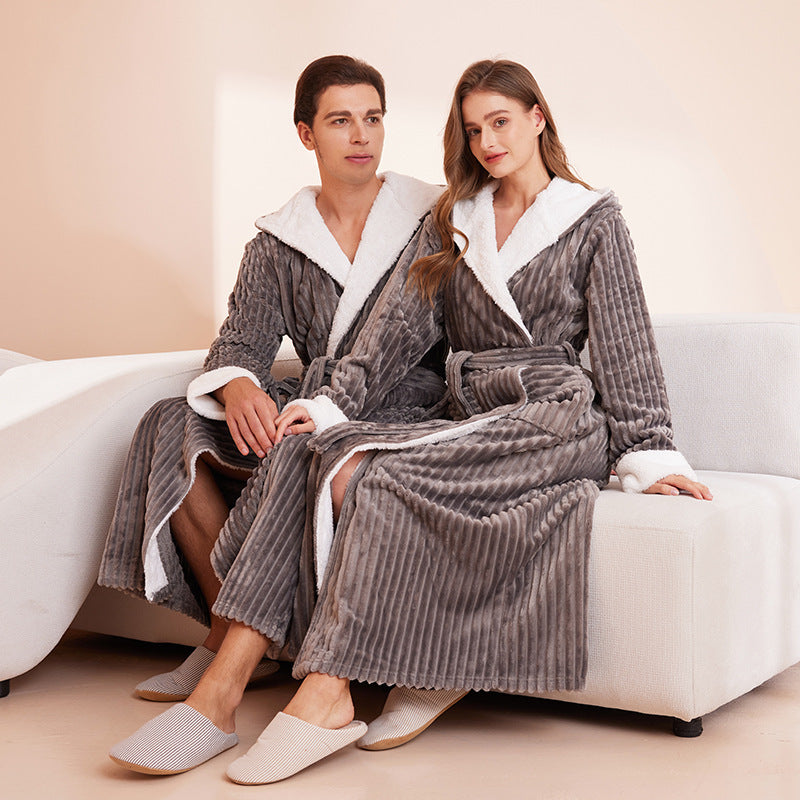 Couple's sleeping robe European size extra long plus fat hooded men's and women's bathrobe