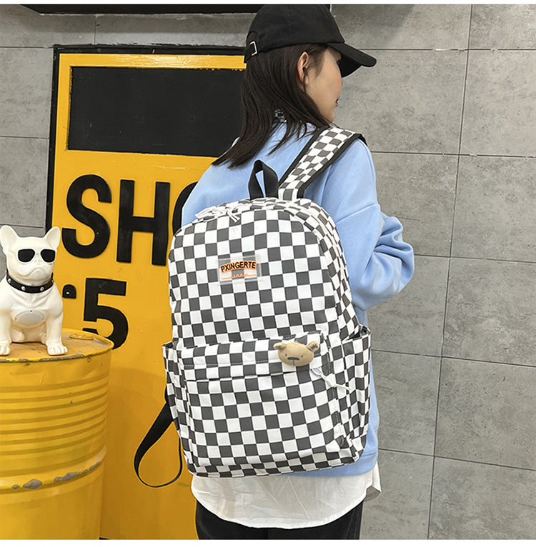 Fashion New Plaid Student Schoolbag Large Capacity Campus Girl Backpack Junior High School High School Student Backpack