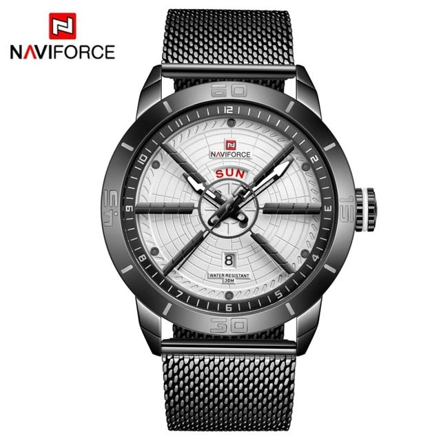 NAVIFORCE Mens Watches Top Brand Luxury Sport Watch Mesh Steel Date Week Waterproof Quartz Watch for Men Clock Relogio Masculino - Emete store
