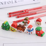 Christmas Stationery 5pcs/lot Santa Claus Snowman Tree Pencil with Eraser Cap for School Office Supplies