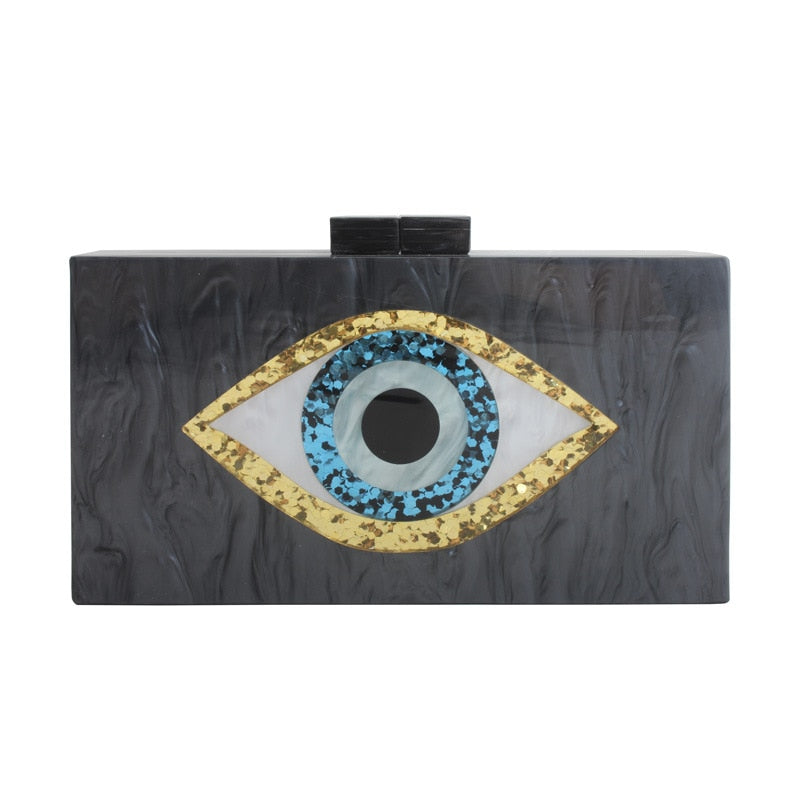 Eyes on You: Acrylic Clutch with Dazzling Sequined Eye Design