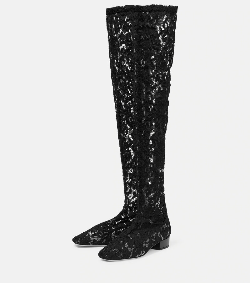 Floral Lace Low Heel Over-the-Knee Boots eprolo