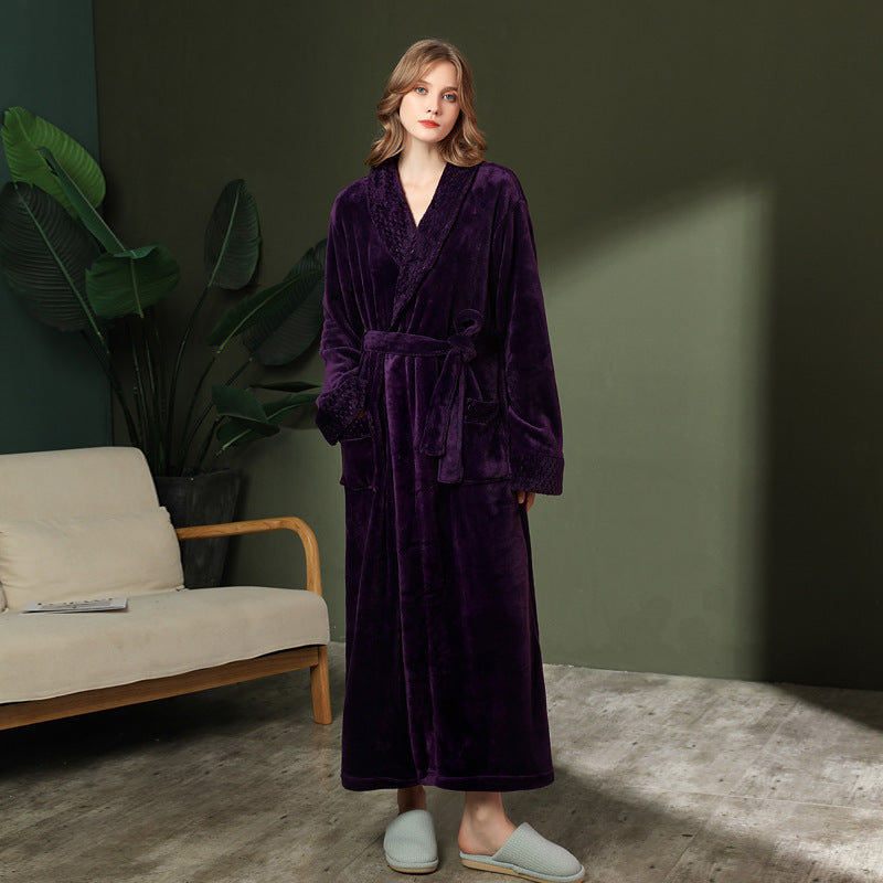 Women's double-sided thick couple bathrobe long autumn and winter coral fleece men's ankle length winter nightgown robe