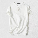 Linen T-shirt for men's thin and fat loose cotton linen T-shirt with short sleeves for breathability and sweat absorption