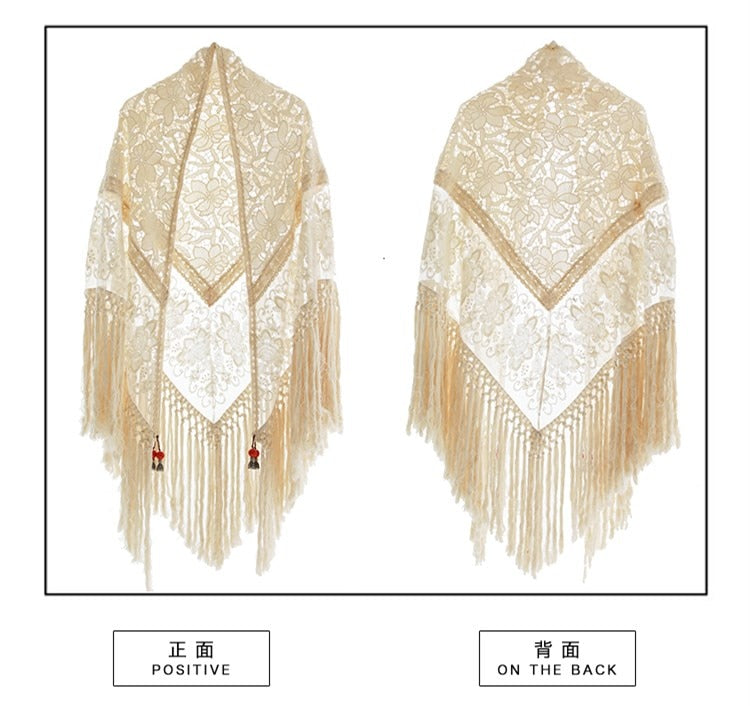 Light Fringed Shawl With Tassels Summer Sun Protection Beach Vacation Hollowed Out Lace Sun Protection Shirt For Women Medium Length - Emete Store