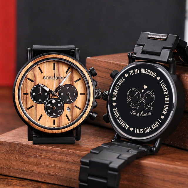 Men Watch Engrave Personal Engraving free Family Birthday Gift for Son Dad Husband Quartz Wristwatches Male Wristwatch Logo - Emete store
