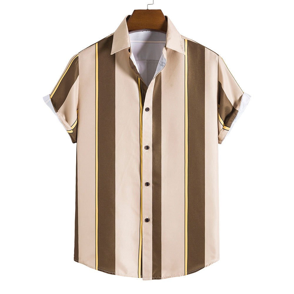 Summer men's striped short sleeved shirt Hawaiian shirt for men