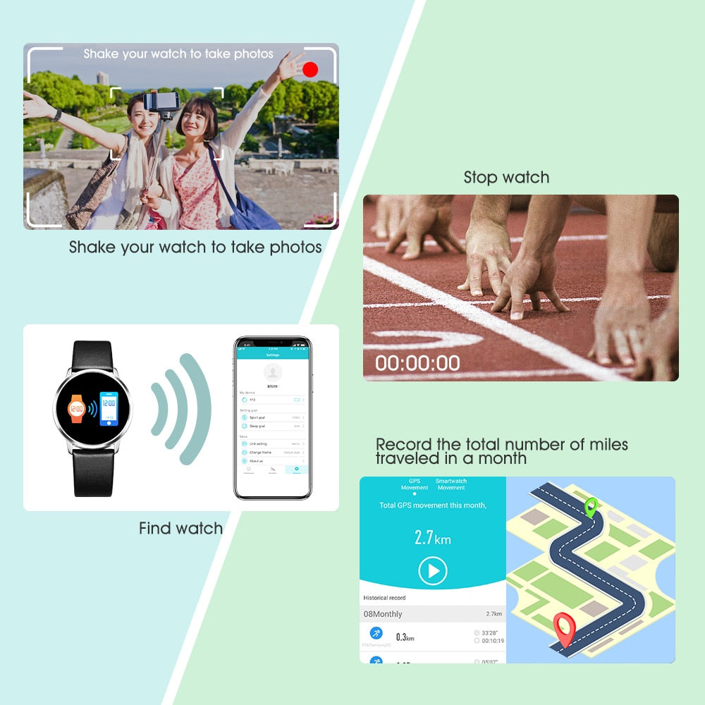 RUNDOING Q8 Smart Watch OLED Color Screen Smartwatch women Fashion Fitness Tracker Heart Rate monitor - Emete store
