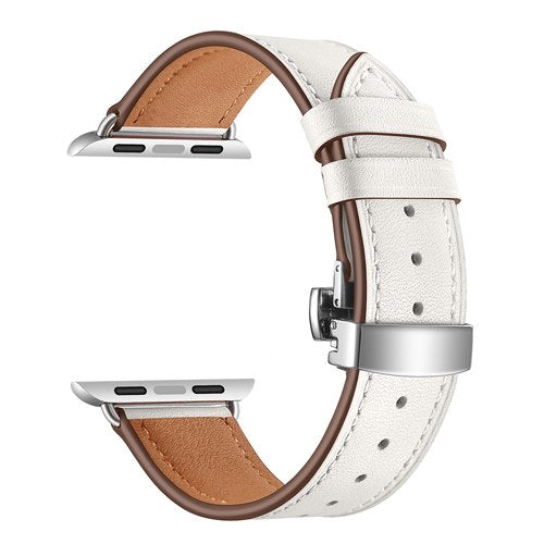 Stainless steel butterfly buckle leather strap for apple watch band 38mm 42mm iwatch series 4 3 2 1 wrist bracelet accessories - Emete store