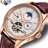 LIGE Brand Men Watches Automatic Mechanical Watch Tourbillon Sport Clock Leather Casual Business Retro Wristwatch Relojes Hombre - Emete store