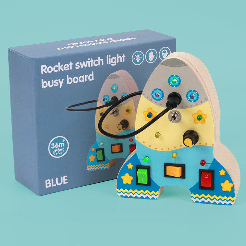 Rocket switch busy board children's early education puzzle LED light electronic switch power supply busy block toy