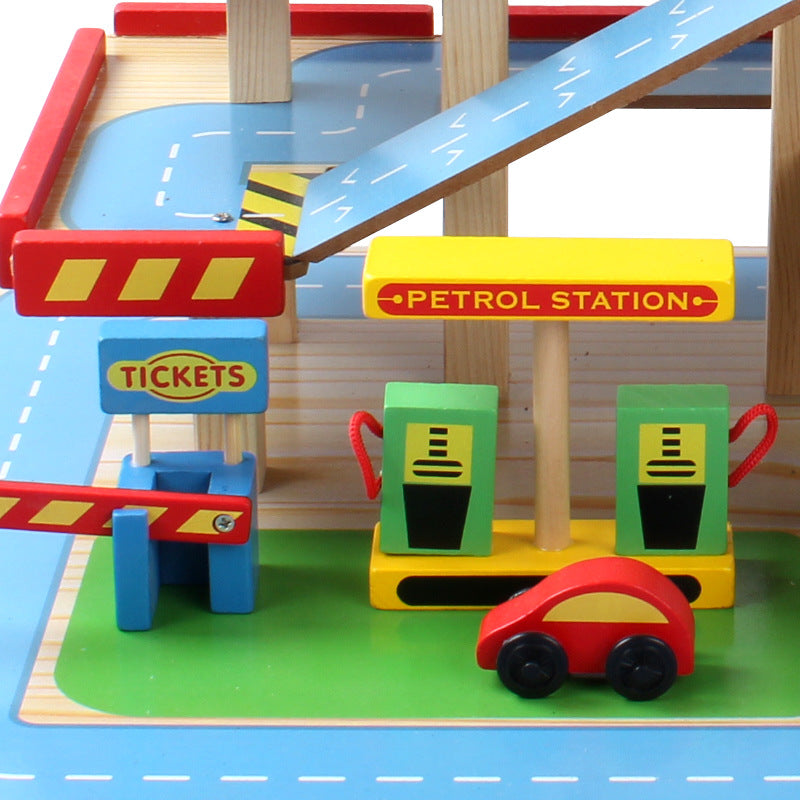 Children's Play House Toy Simulation Large Three-Dimensional Three-Story Wooden Parking Lot Toy Set Assembled Car Track