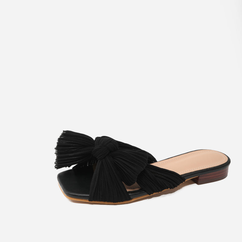 Bow Mesh Slippers: Women's Summer Flat Sandals - Emete Store