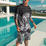 3D printed men's round neck short sleeved casual T-shirt set for men