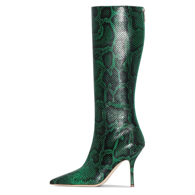 Pointed Stiletto Knee-High Serpentine Boots - Emete Store