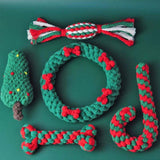 Christmas Pet Cotton Rope Toy Cane Tooth Cleaning Dog Tooth Grinding Toy Bite Resistant Knot Dog Toy Set - Emete store