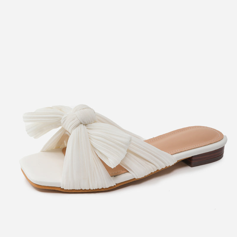 Bow Mesh Slippers: Women's Summer Flat Sandals - Emete Store