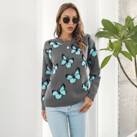 Three-Dimensional Butterfly Animal Jacquard Sweater Women's Loose Autumn And Winter Long Sleeve Sweater - Emete Store