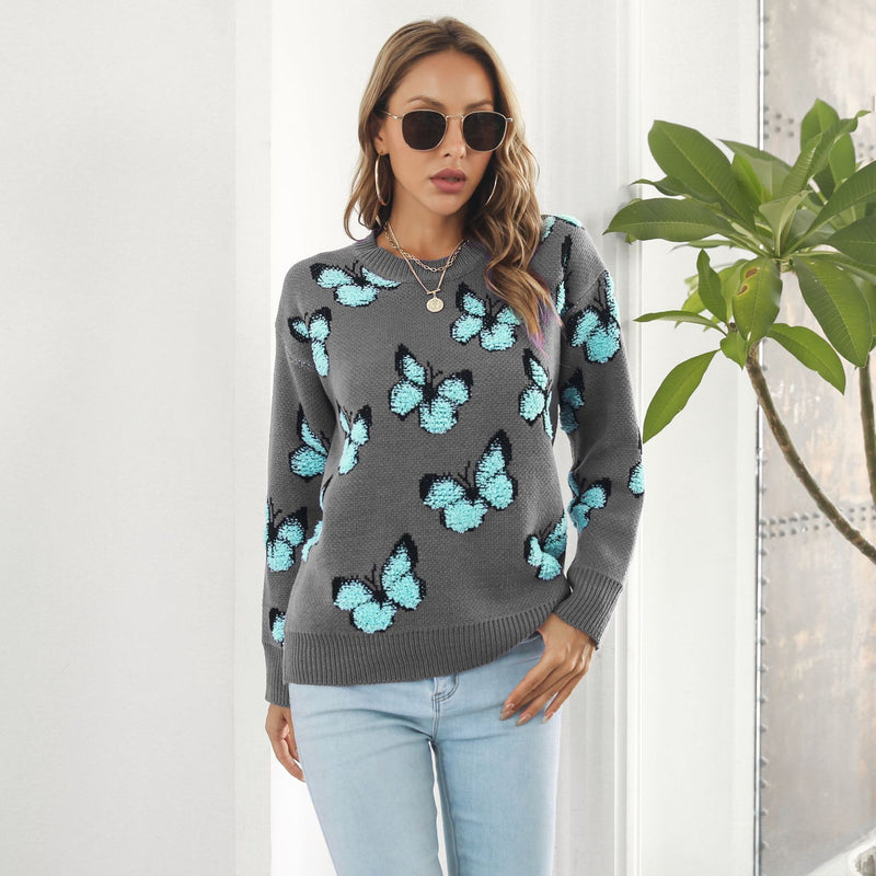 Three-Dimensional Butterfly Animal Jacquard Sweater Women's Loose Autumn And Winter Long Sleeve Sweater