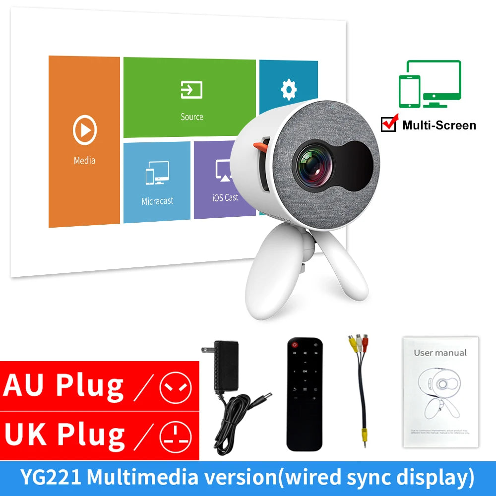 LEJIADA YG220 Mini Projector 3.5mm Audio Phone with screen Update Version Portable Pocket Cute Projector Video Player Kids Gift - Emete store