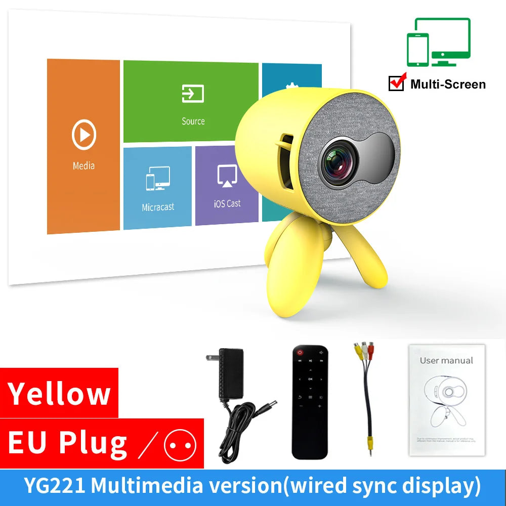 LEJIADA YG220 Mini Projector 3.5mm Audio Phone with screen Update Version Portable Pocket Cute Projector Video Player Kids Gift - Emete store
