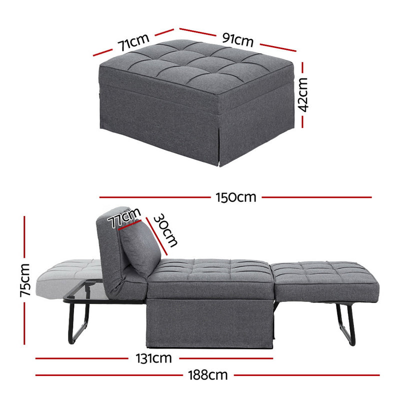 Artiss Sofa Bed Ottoman Pillow Folding Linen Grey Siyi