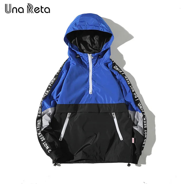 Hooded Jackets Men Block Pullover Jacket Fashion Tracksuit Coat Men Hip Hop Streetwear Jacket Men