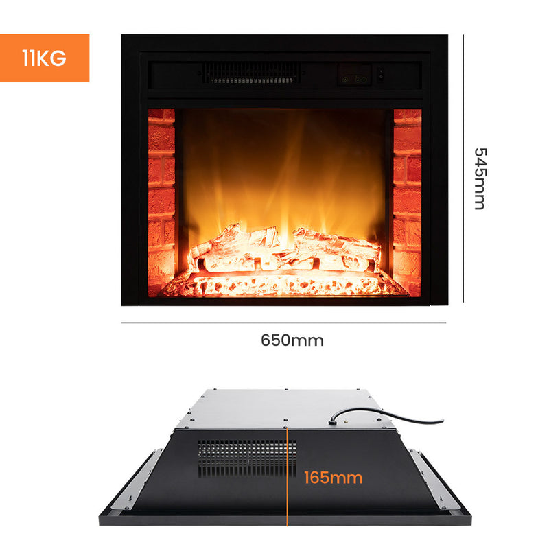 CARSON 65cm Electric Fireplace Heater Wall Mounted 1800W Stove with Log Flame Effect - Emete Store