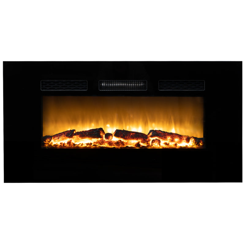 CARSON 100cm Electric Fireplace Heater Wall Mounted 1800W Stove with Log Flame Effect - Emete Store