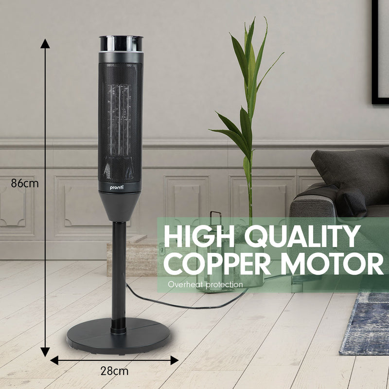 Pronti Electric Tower Heater 2000W Ceramic Portable Remote - Black - Emete Store