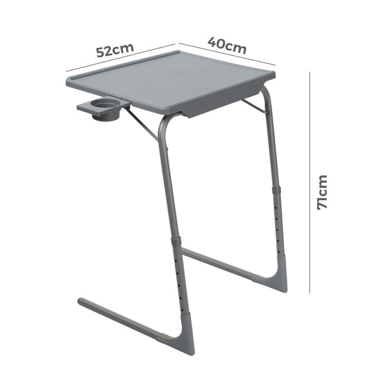 Foldable Table Adjustable Tray Laptop Desk with Removable Cup Holder-Silver Grey